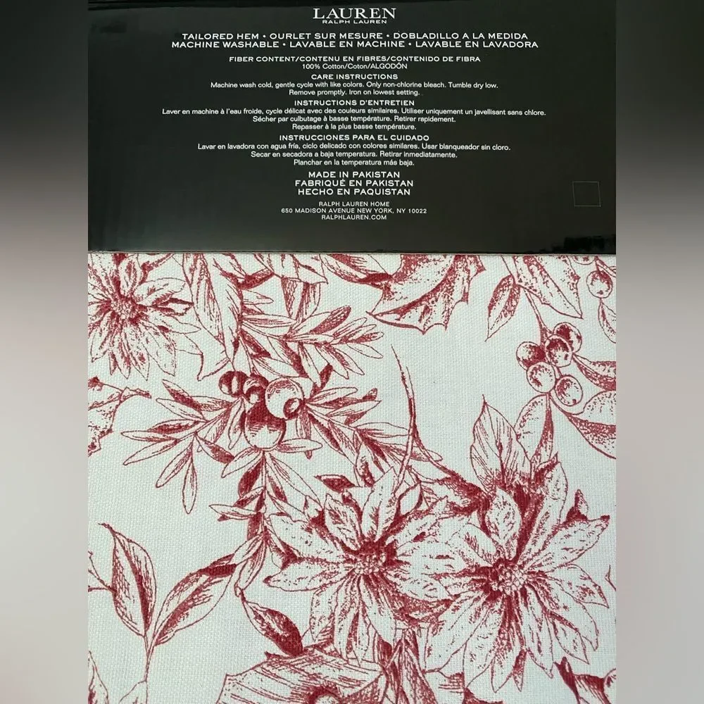 Ralph Lauren White Red Floral 100% Cotton Fabric Shower Curtain 70